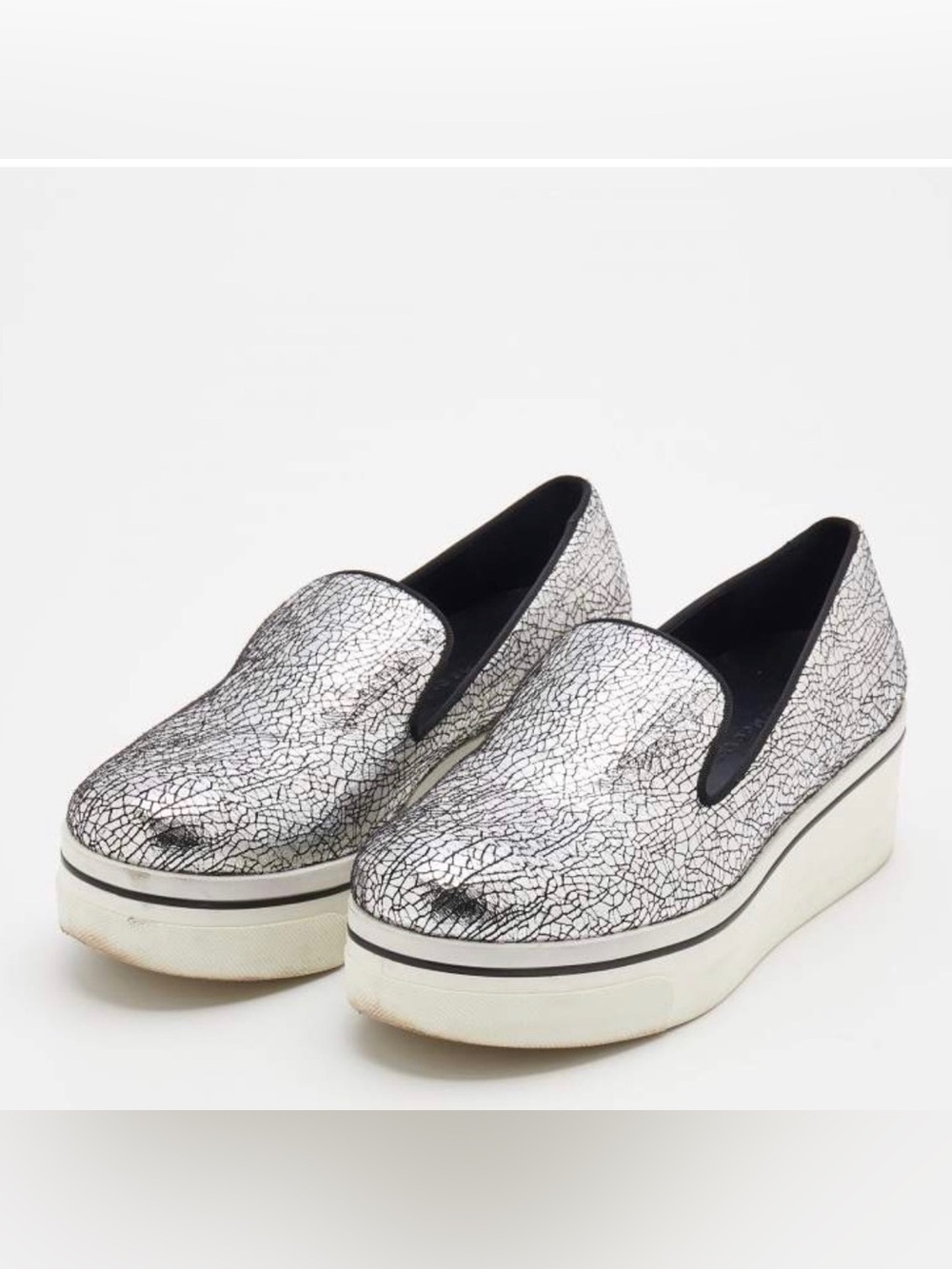Stella McCartney Metallic Silver Crinkled Shoes Size 6